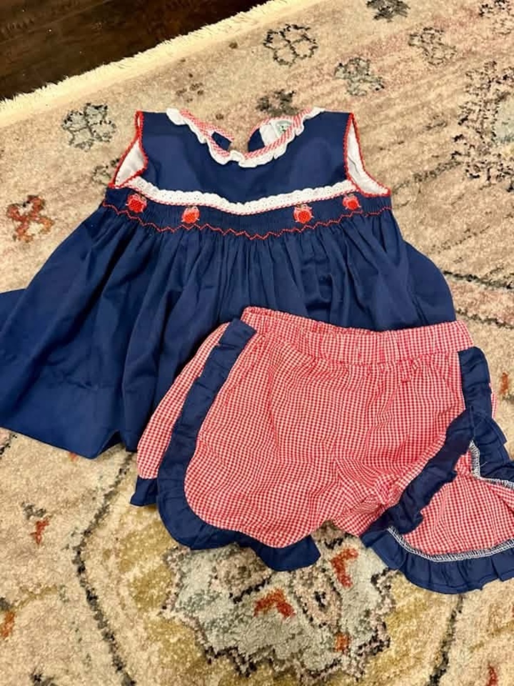Classic Southern Smocks Back to School collection Navy & Red Girls Two-Piece Set